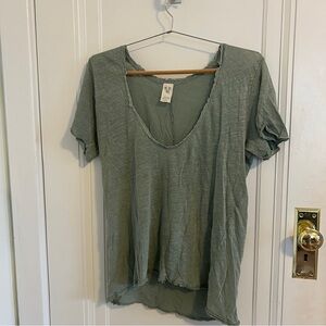 Oversized Green Distressed V-neck